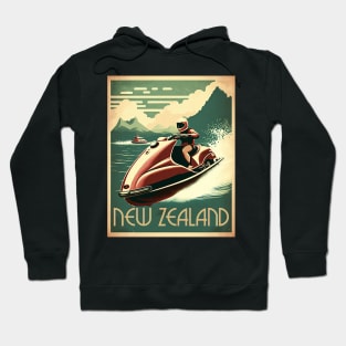 New Zealand Jet Ski Vintage Travel Art Poster Hoodie